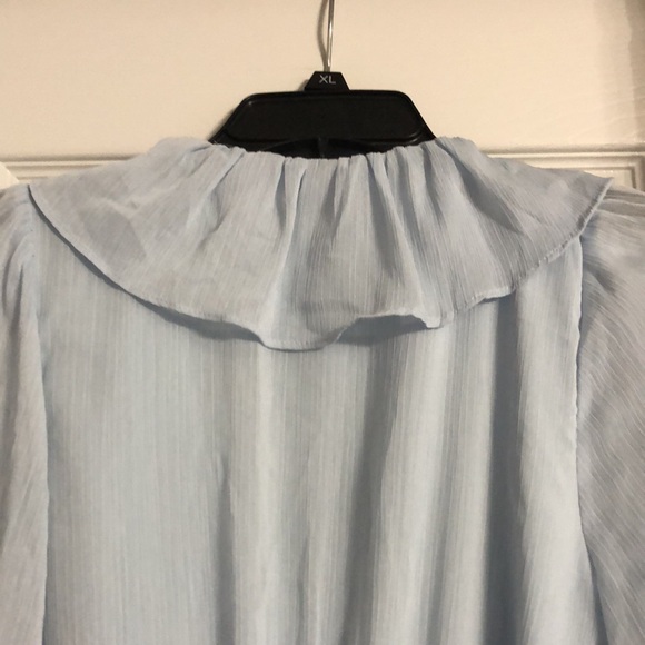 Lena Ruffled V-Neck Puff Sleeve Button Wrist True Wrap Mini Dress in Light Blue - Picture 10 of 12